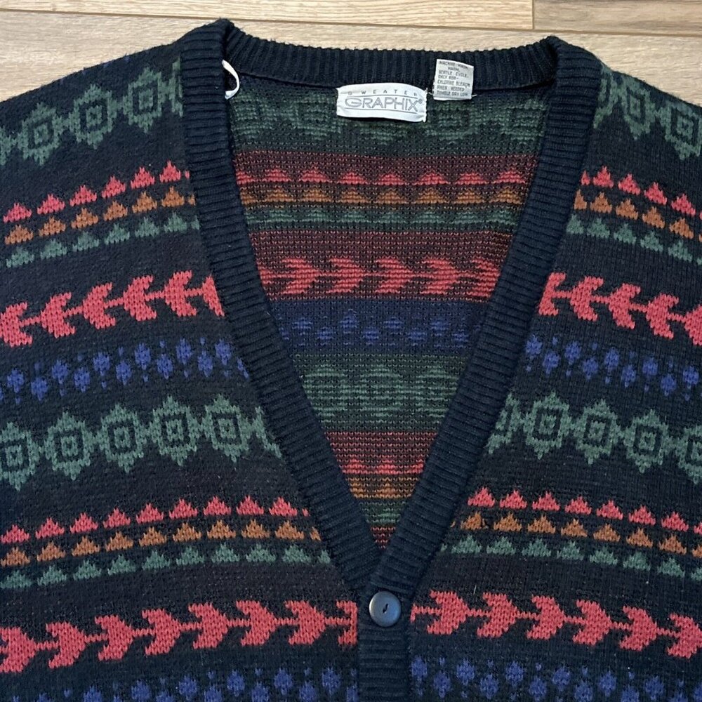 Men's VTG Sweater Graphix Knit Cardigan SZ MEDIUM Multicolor Aztec Grandpa Retro - Picture 4 of 8